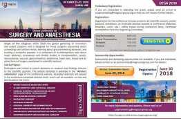 We would like to invite speakers and delegates from all over the world to “Global Conference on Surgery and Anesthesia ” (GCSA 2019) during October 21-23, 2019 at. Dubai, UAE